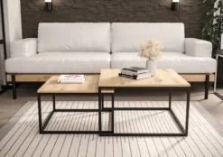 Zestaw dwóch stolików kawowych Sabello kwadratowe 70 cm i 60 cm Dąb artisan