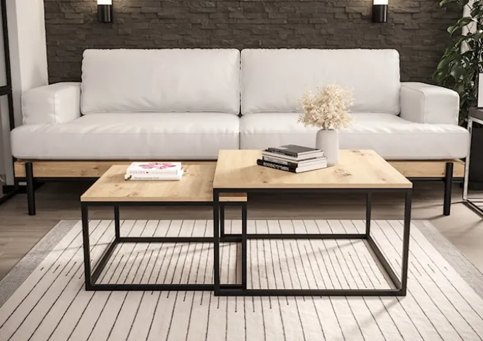 Zestaw dwóch stolików kawowych Sabello kwadratowe 70 cm i 60 cm Dąb artisan