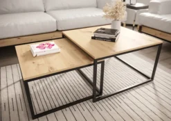 Zestaw dwóch stolików kawowych Sabello kwadratowe 70 cm i 60 cm Dąb artisan