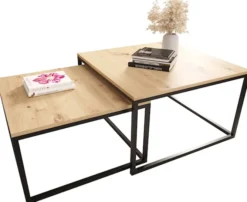 Zestaw dwóch stolików kawowych Sabello kwadratowe 70 cm i 60 cm Dąb artisan