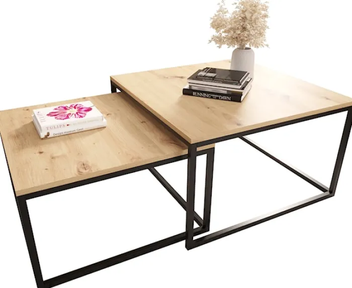 Zestaw dwóch stolików kawowych Sabello kwadratowe 70 cm i 60 cm Dąb artisan
