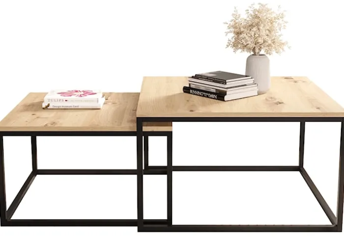 Zestaw dwóch stolików kawowych Sabello kwadratowe 70 cm i 60 cm Dąb artisan