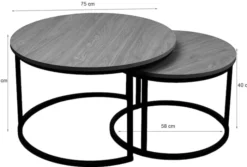 Zestaw dwóch stolików kawowych Complle okrągłe 75 i 58 cm orzech wisconsin/czarne