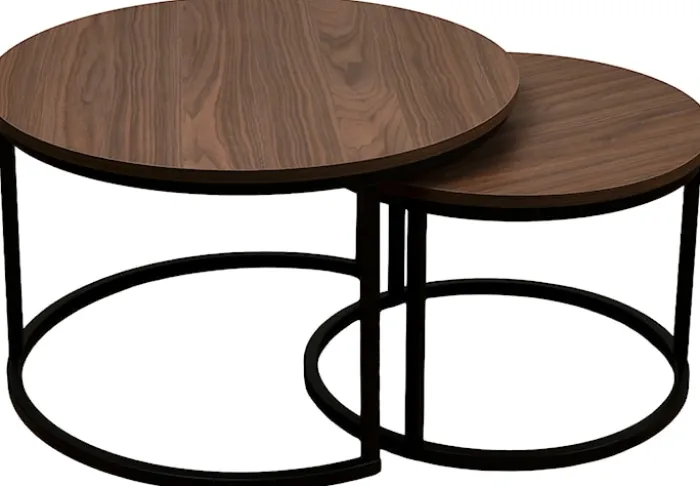 Zestaw dwóch stolików kawowych Complle okrągłe 75 i 58 cm orzech wisconsin/czarne