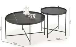 Zestaw dwóch stolików kawowych Slidain z okrągłymi blatami 70 cm i 48 cm czarny marmur
