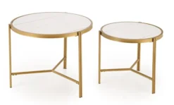 Zestaw dwóch stolików kawowych Hesivene z okrągłymi blatami 63 cm i 48 cm biały marmur/ złoty