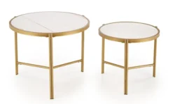 Zestaw dwóch stolików kawowych Hesivene z okrągłymi blatami 63 cm i 48 cm biały marmur/ złoty