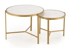 Zestaw dwóch stolików kawowych Hesivene z okrągłymi blatami 63 cm i 48 cm biały marmur/ złoty
