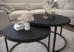 Zestaw dwóch stolików kawowych Sabello okrągłe 80 i 60 cm Czarny mat