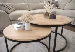 Zestaw dwóch stolików kawowych Sabello okrągłe 80 i 60 cm Dąb artisan