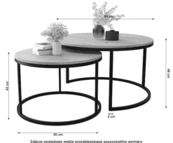 Zestaw dwóch stolików kawowych Sabello okrągłe 80 i 60 cm Dąb artisan