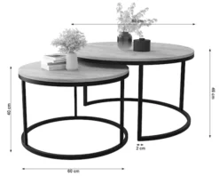 Zestaw dwóch stolików kawowych Sabello okrągłe 80 i 60 cm Dąb craft
