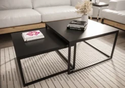 Zestaw dwóch stolików kawowych Sabello kwadratowe 70 cm i 60 cm Czarny mat