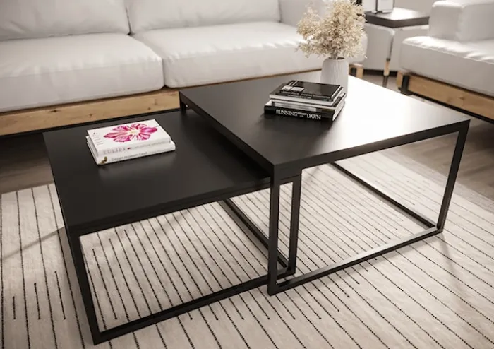 Zestaw dwóch stolików kawowych Sabello kwadratowe 70 cm i 60 cm Czarny mat