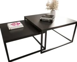 Zestaw dwóch stolików kawowych Sabello kwadratowe 70 cm i 60 cm Czarny mat