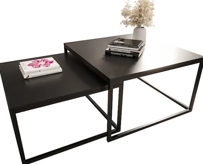 Zestaw dwóch stolików kawowych Sabello kwadratowe 70 cm i 60 cm Czarny mat