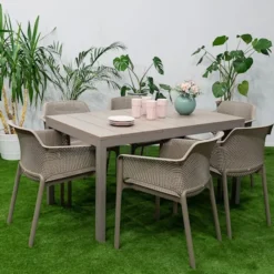 Zestaw ogrodowy rozkładany stół Rio 140-210x85 cm i 6 krzeseł Net Nardi z certyfikowanego tworzywa brązowy