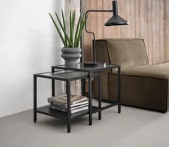 Zestaw stolików kawowych Avensunly przeszklone 50 cm czarne