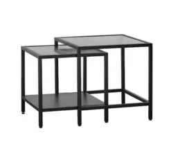 Zestaw stolików kawowych Avensunly przeszklone 50 cm czarne